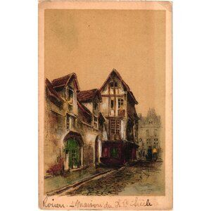 Rouen Maison Du XV Siecle Vintage Art Print Authentic Architecture Illustration